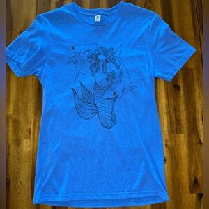 Blue Mermaid and Shark Graphic Short Sleeve Tee T-Shirt